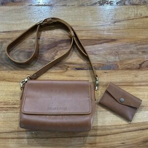 Portland Leather AP Mini Metro Crossbody Purse & Card Wallet Cognac Brown VGUC